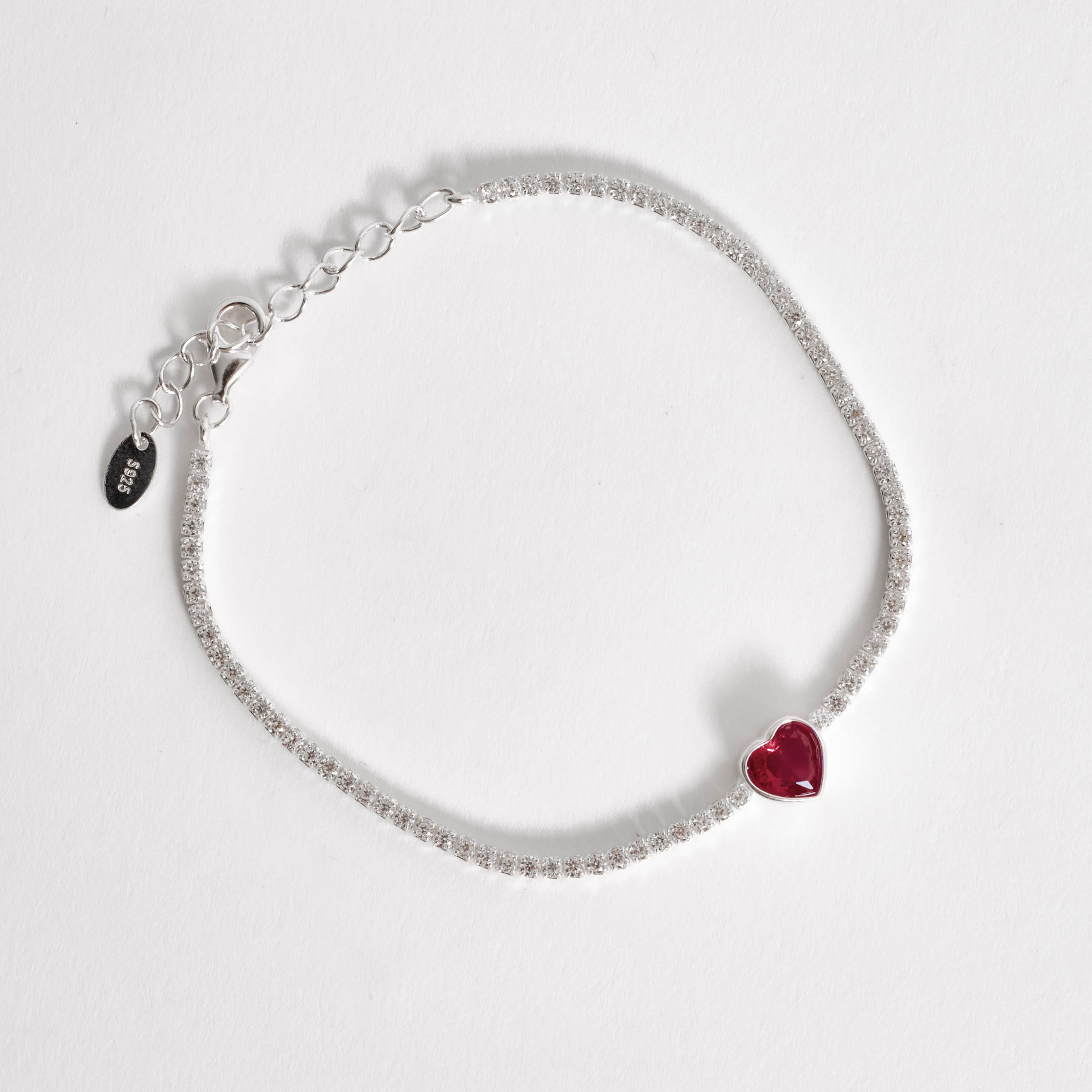 Imagem Pulseira Riviera 1.9 com zircônia coração rubi 16cm com alongadora