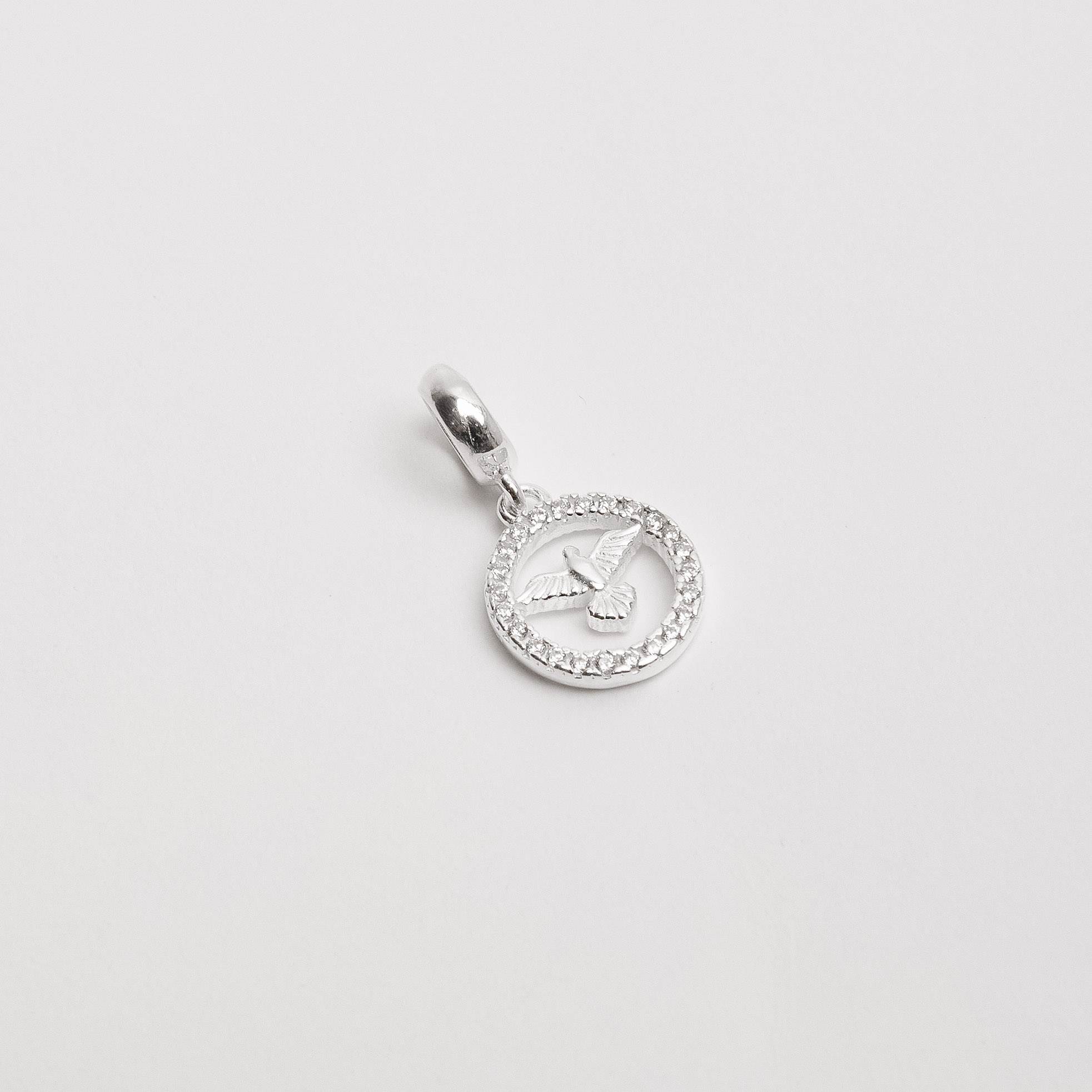 Berloque pingente medalha Espírito Santo cravejada 11mm