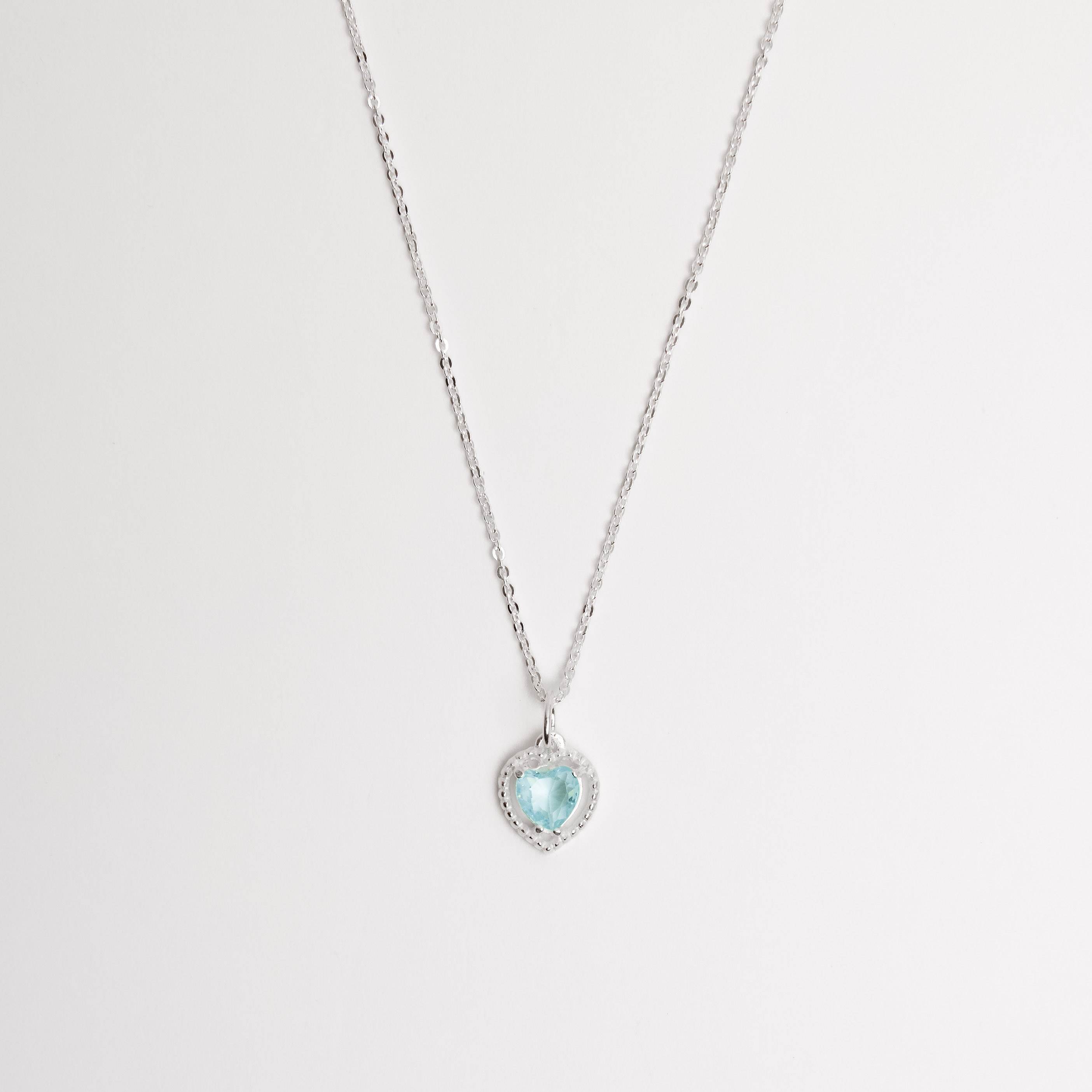 Imagem Colar pingente zircônia coração azul tiffany 6mm corrente cadeadinho 40cm