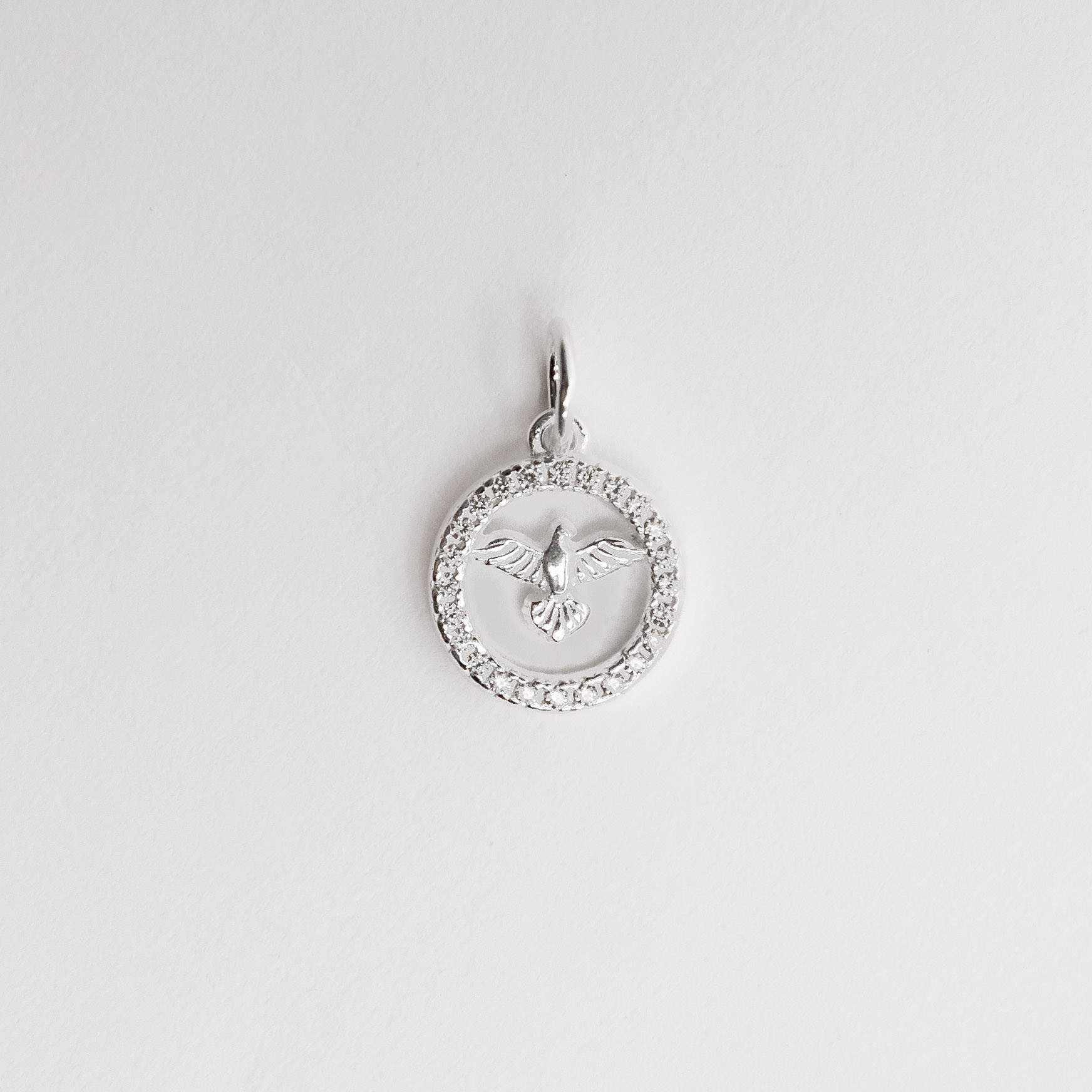 Pingente medalha Espírito Santo cravejado 11mm