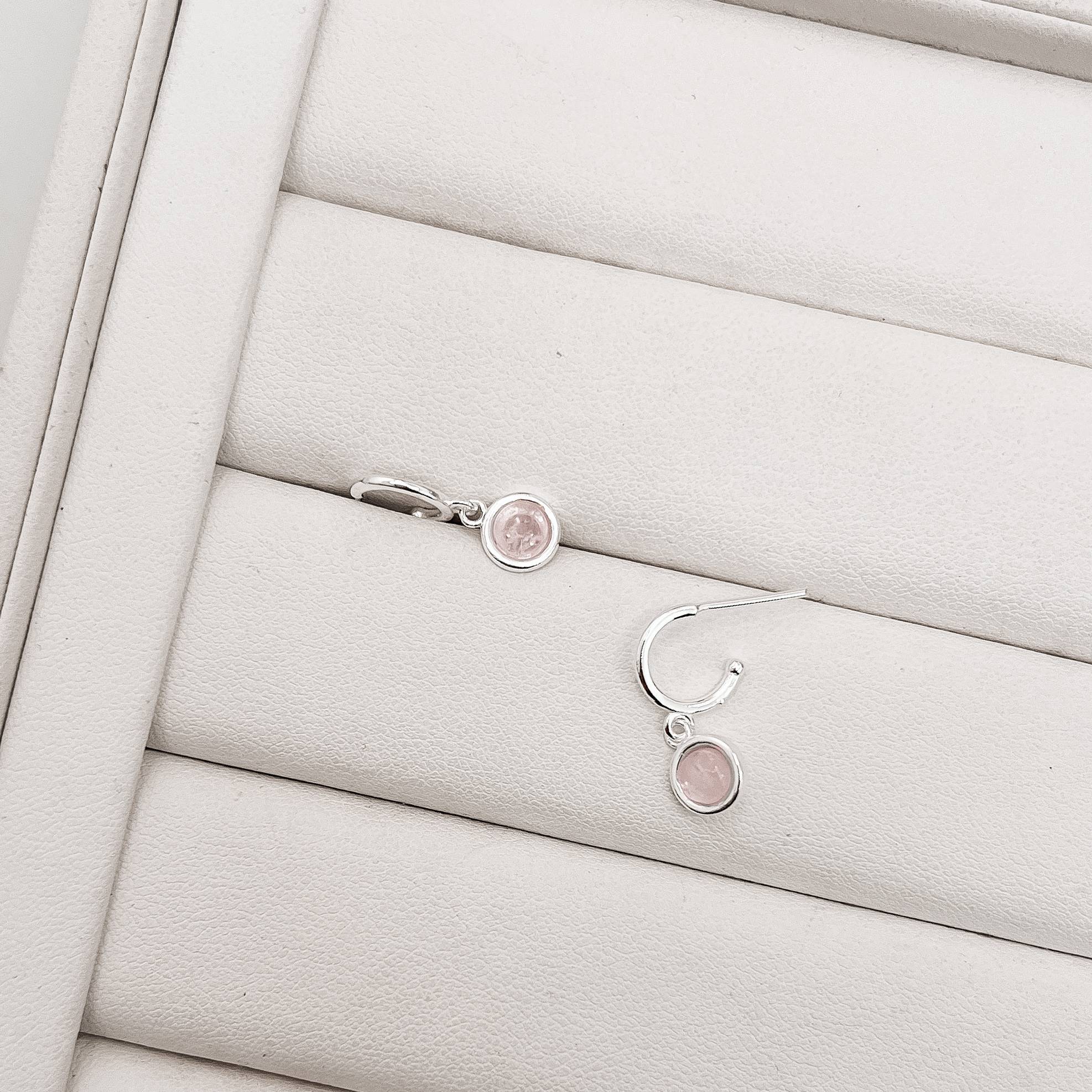 Argola 10mm pingente quartzo rosa tarraxa