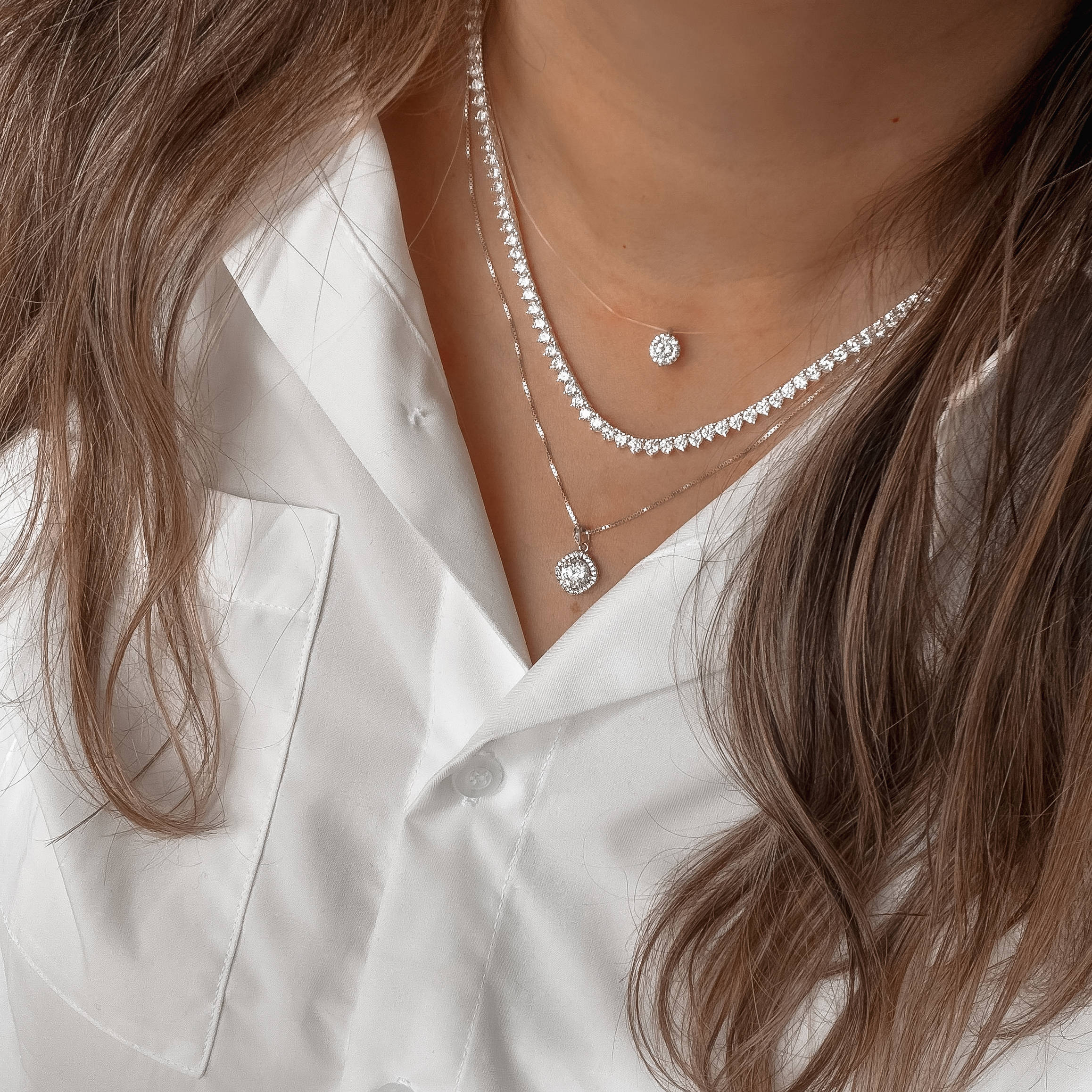 Imagem Secundária Colar nylon moissanite 8mm 40+5cm ródio