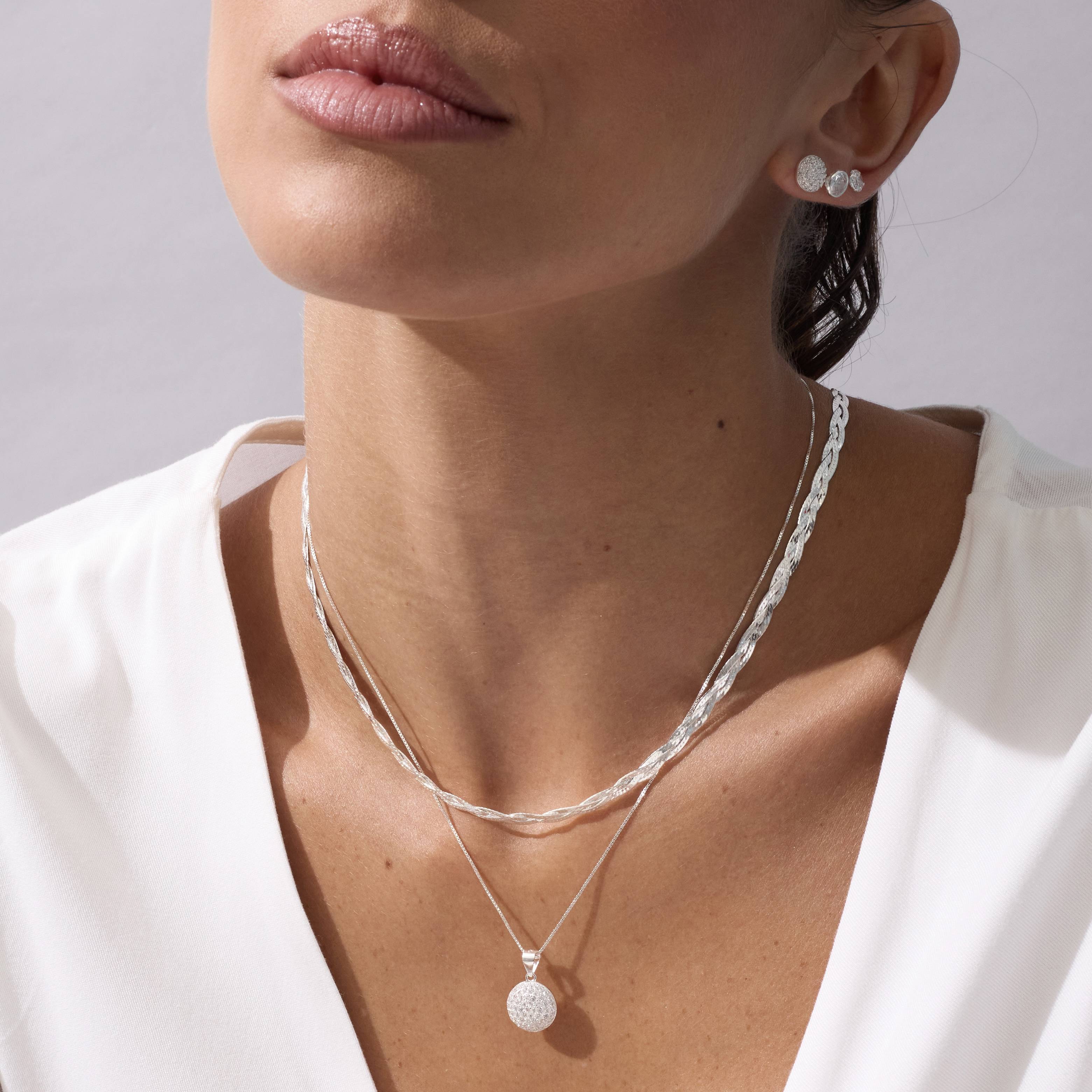 Imagem Secundária Conjunto brinco e colar pingente círculo todo cravejado 12mm 45cm