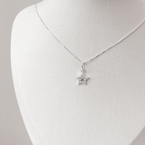 Colar pingente estrelas lisa e cravejada 11mm 45cm