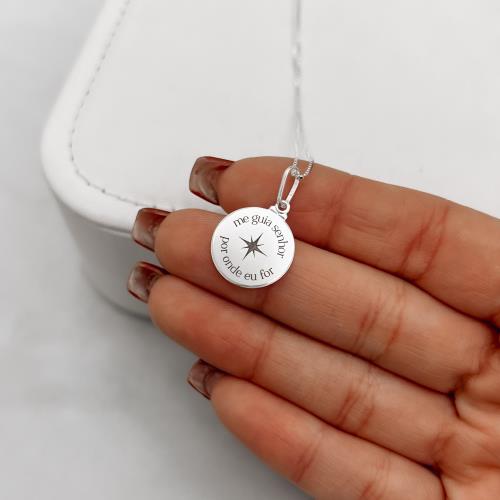 Colar pingente medalha me guia senhor por onde eu for 15mm 45cm