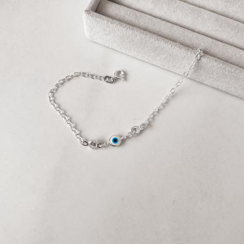 Pulseira entremeio zircônias e olho grego 6mm