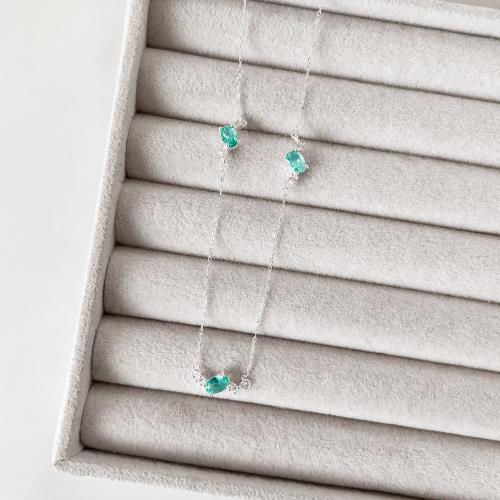 Colar entremeios zircônia oval acqua e redonda cristal 11mm 40+5cm