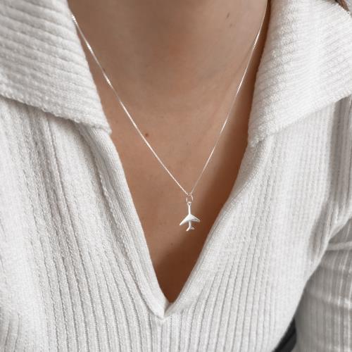 Colar pingente avião 15mm 45cm