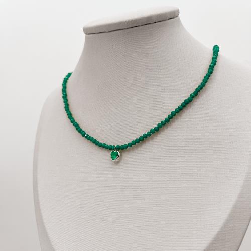 Choker cristal turquesa 3mm pingente zircônia coração turquesa 6mm 40+5cm