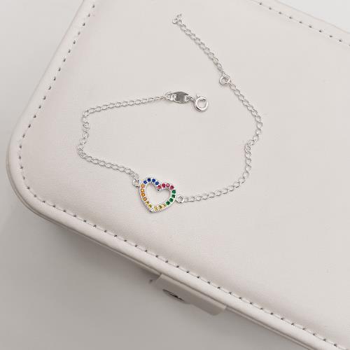 Pulseira entremeio coração vazado cravejado colorido 13mm