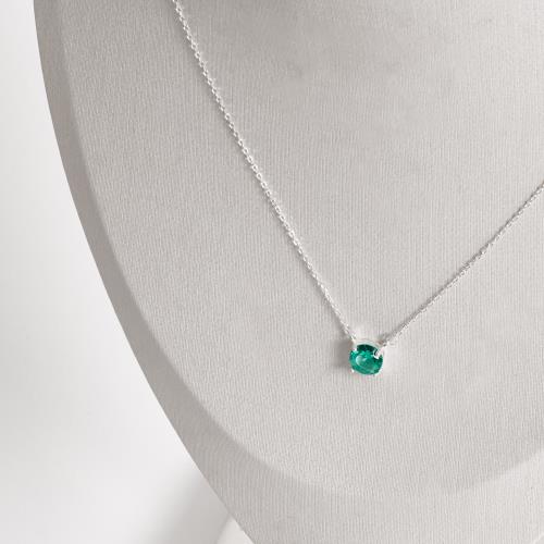 Colar entremeio zircônia redonda acqua 7mm corrente cadeado 40+5cm