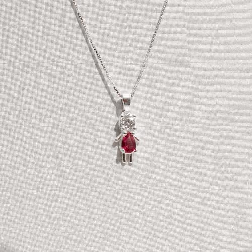 Colar pingente menina zircônia cereja 13mm 45cm