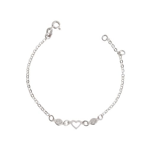 Pulseira infantil entremeio zircônias e coração vazado 15,5cm