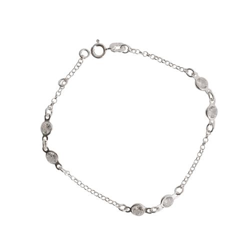Pulseira 3 entremeios 2 zircônias corrente elo português