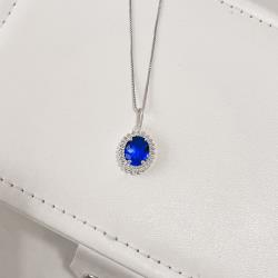 Colar pingente zircônia oval azul bic com cravejado 15mm 45cm