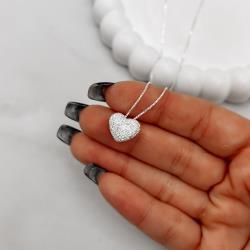 Colar coração cravejado passante 11mm 45cm