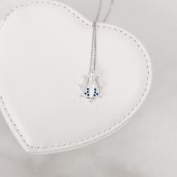 Colar medalha Nsa. Sra. Aparecida vazada cravejada azul 19mm 45cm