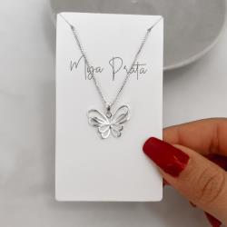 Colar pingente borboleta vazada 20mm 45cm