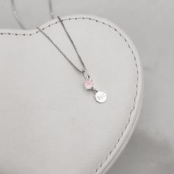 Colar pingente zircônia rosa leitoso 4mm com placa escrito luz 6mm 40cm