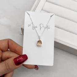 Colar pingente zircônia gota rosê 10x8mm elo cravejado corrente cadeadinho 45cm