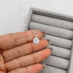 Colar pingente zircônia redonda cristal 8mm 45cm