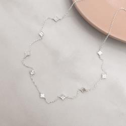 Colar entremeio trevos madrepérola e vinco 5mm corrente cadeado 45+5cm