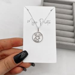 Colar pingente eu amo gato 17mm 45cm