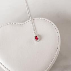 Colar zircônia oval cereja com cravejado 10mm corrente cadeadinho 45cm