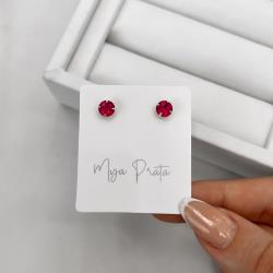 Brinco zircônia redonda cereja 6mm