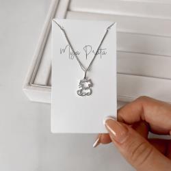 Colar pingente gato vazado com zircônias 13mm 45cm