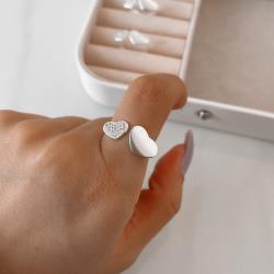 Anel aberto coração liso e cravejado