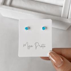 Brinco zircônia redonda azul 4mm