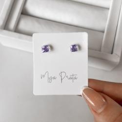 Brinco zircônia quadrada lilás 5mm
