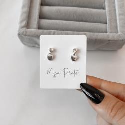 Brinco zircônia redonda 3mm pingente coração