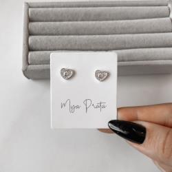 Brinco coração cravejado detalhe zircônia 8mm