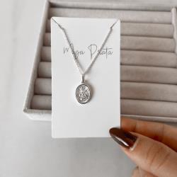 Colar pingente medalha oval São Jorge 15mm corrente cadeadinho 45cm