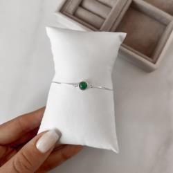 Pulseira entremeio pedra ágata verde 7mm v15 16cm com alongadora