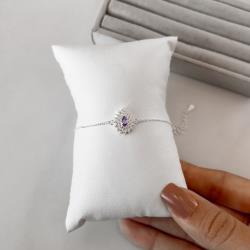 Pulseira entremeio zircônia gota lilás com cravejado 13mm