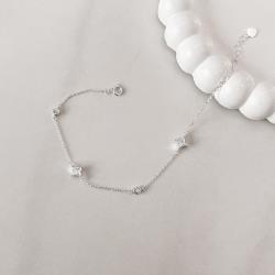 Pulseira entremeio zircônias redonda 3mm e losango 6mm 16+4cm