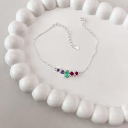 Pulseira entremeio zircônias gota acqua e redondas lilás e pink