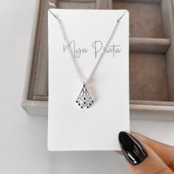 Colar Nsa. Sra. Aparecida vazada detalhe cravejado azul 17mm corrente cadeadinho 45cm