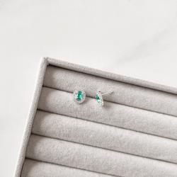 Brinco zircônia oval acqua com cravejado 11mm