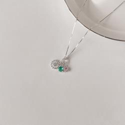 Colar entremeio círculo pingentes flor, zircônias rosa e acqua v12 45cm