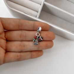 Berloque pingentes torre Eiffel cravejada, câmera e rosa envelhecido