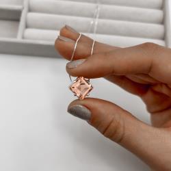 Colar zircônia losango rosê 14mm 45cm