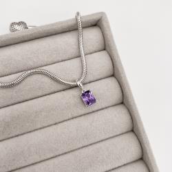Berloque pingente zircônia retangular ametista 8mm