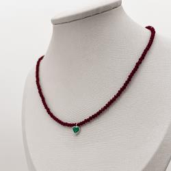 Choker cristal marsala 3mm pingente zircônia coração turquesa 6mm 40+5cm