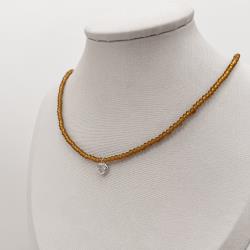 Choker cristal mostarda 3mm pingente zircônia coração cristal 6mm 40+5cm