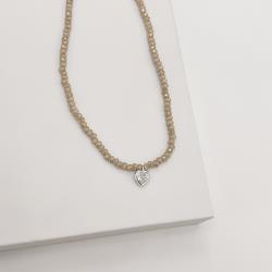 Choker cristal perolado champanhe 3mm pingente zircônia coração cristal 6mm 40+5cm