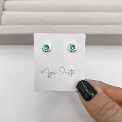 Brinco zircônia redonda acqua detalhe torcido 7mm